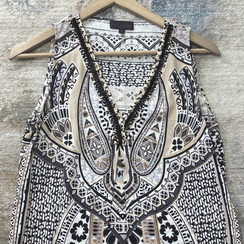 Hale Bob Women's Small Boho Paisley Geometric Print Sleeveless Blouse Top